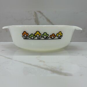 Vintage Fire King Summerfield Baking Casserole Dish Floral Design White Rare